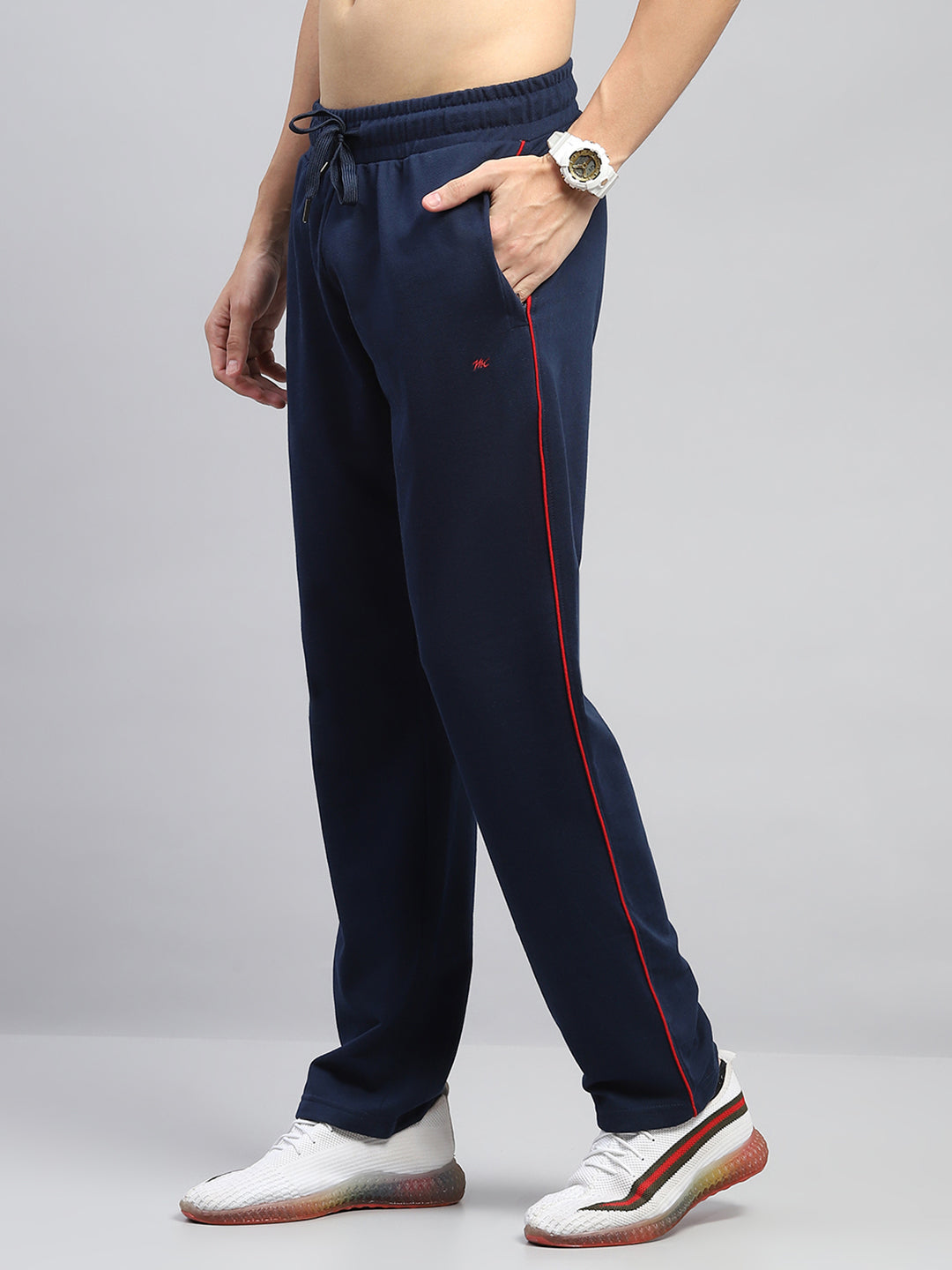 Men Navy Blue Stripe Collar Full Sleeve Winter Tracksuit