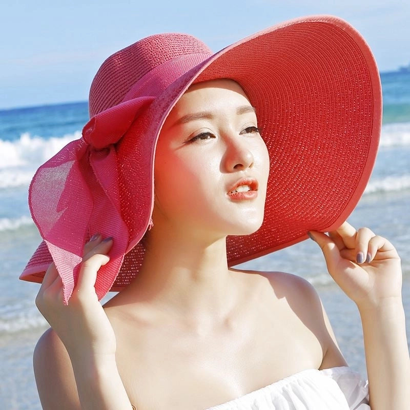 Women's Basic Vacation Pastoral Solid Color Bowknot Big Eaves Sun Hat