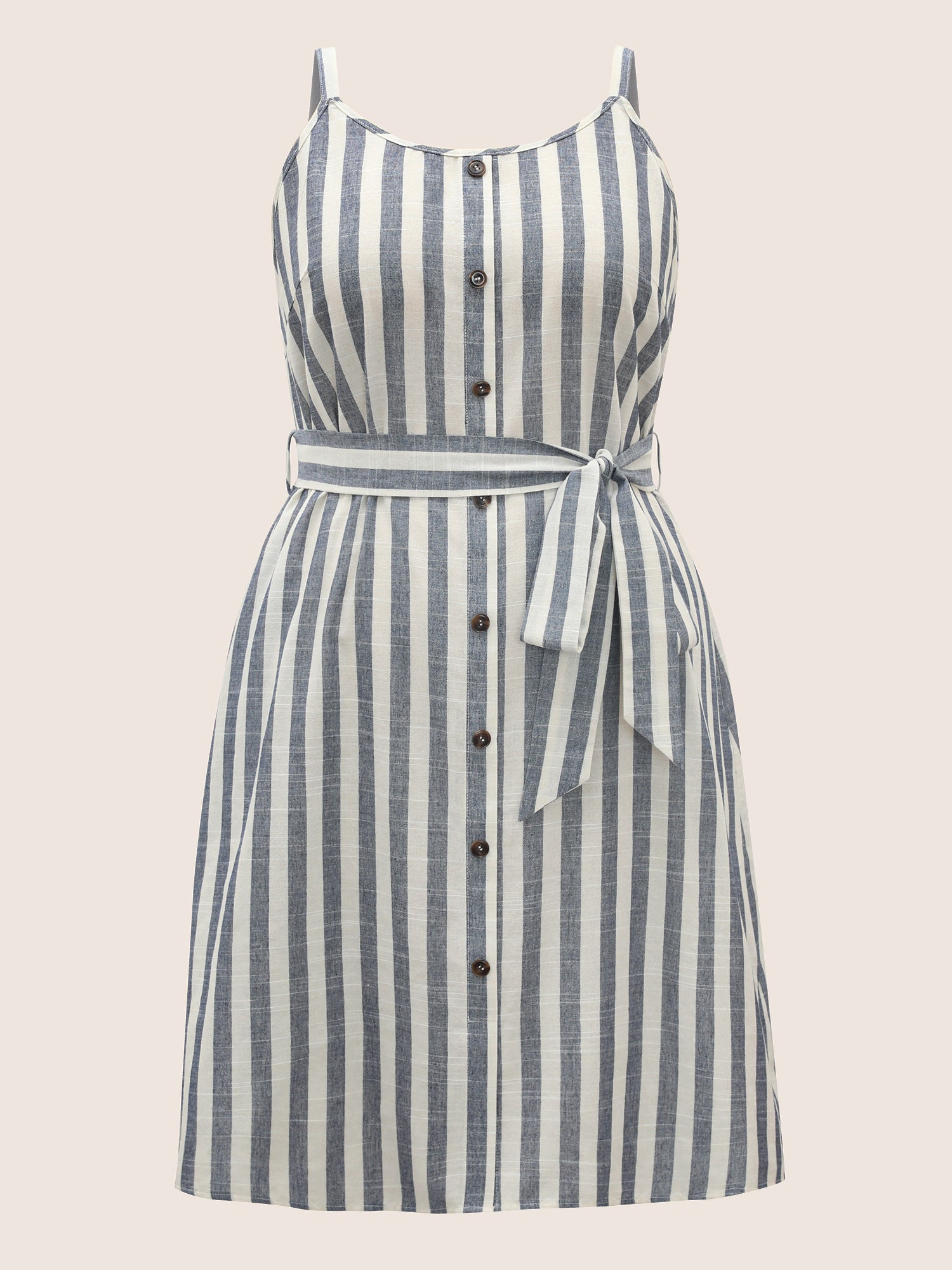 Striped Button Detail Belted Cami Dress