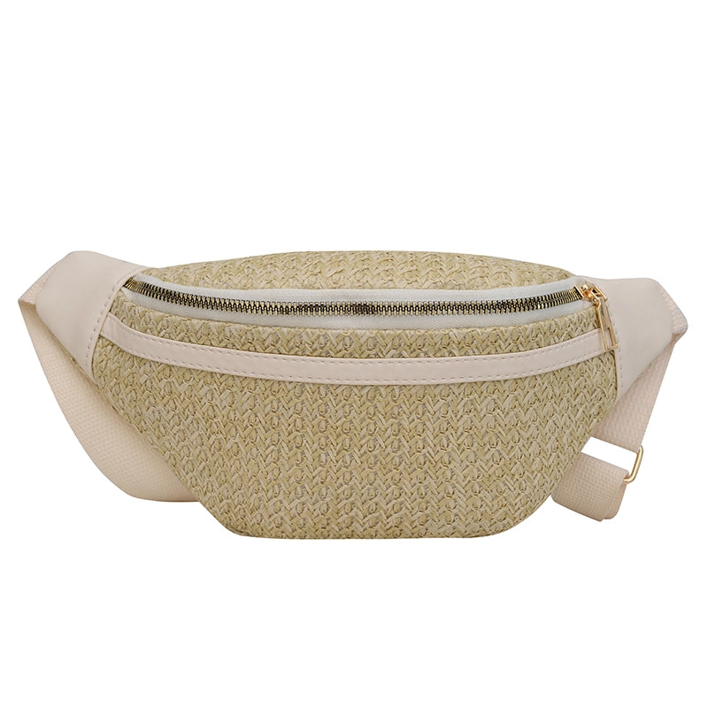 Women's Vacation Solid Color Straw Waist Bags