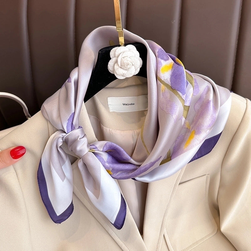 Silk Scarf Women's Elegant Small Square Scarf Decoration 70 Professional Small Square Scarf  New Autumn And Winter Warm Scarf French Hair Band