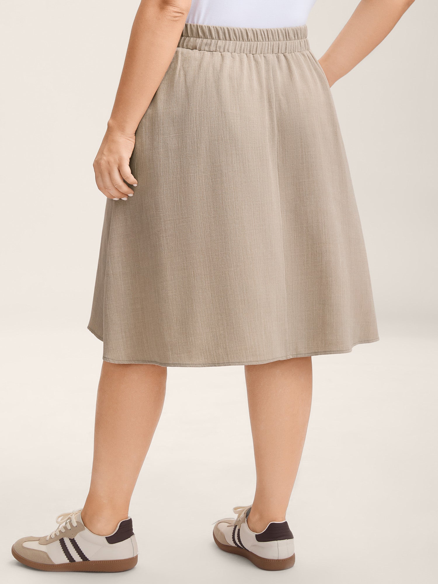 Button Detail Textured A-Line Midi Skirt