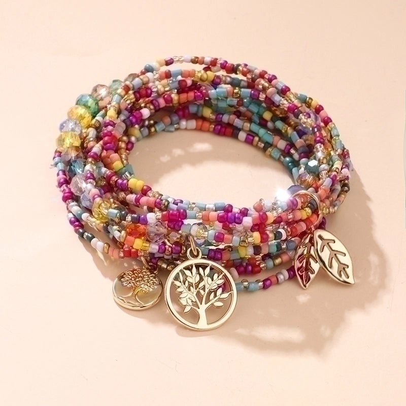 2 Pieces Fashion Leaf Tree Alloy Agate Beaded Plating Bracelets