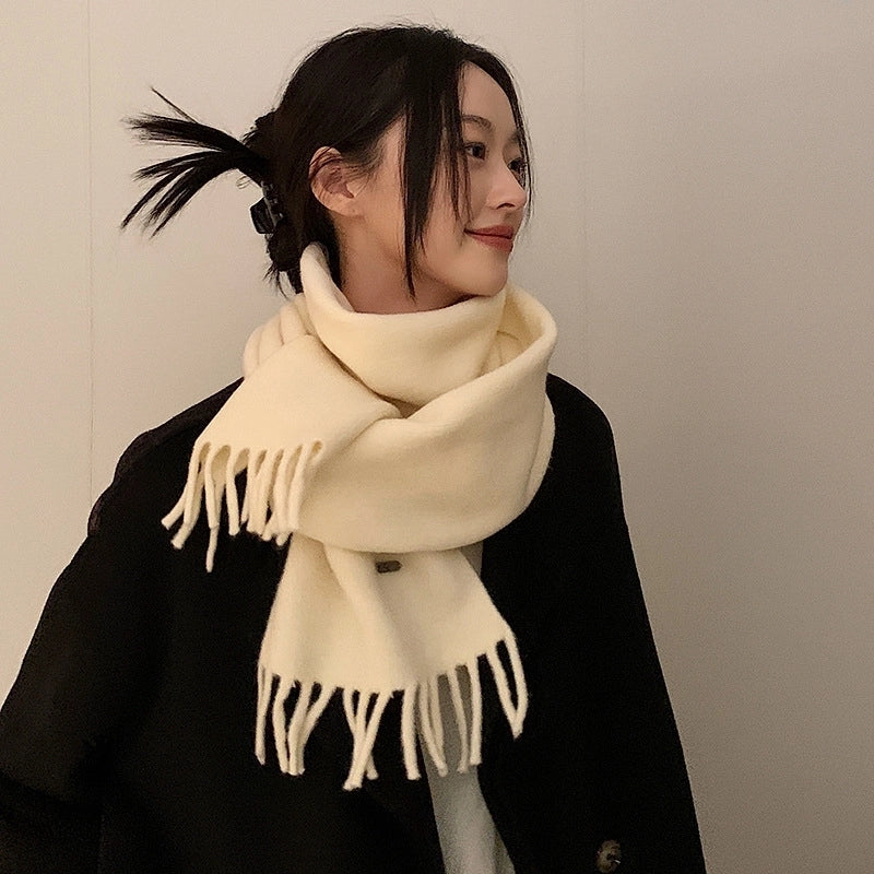 Women's Sweet Solid Color Fleece Scarf