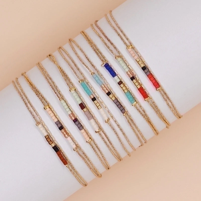 Glass Copper Minimalist Beaded Geometric Colorful Bracelets