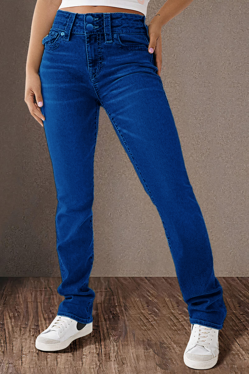Final Sale!!⚡6 Packs for $24.86⚡ - Wash Double Button Flap Pocket Mid Waist Straight Leg Jeans