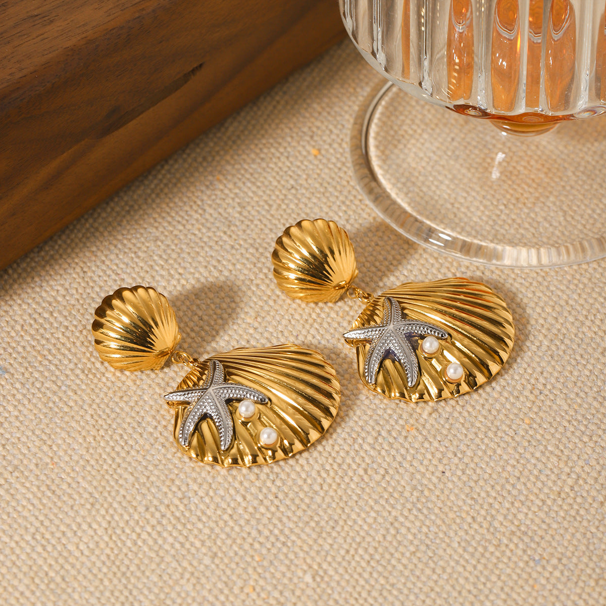 Ins Style Stainless Steel Starfish Shell Earrings Female Fashion Ocean Titanium Steel Earrings