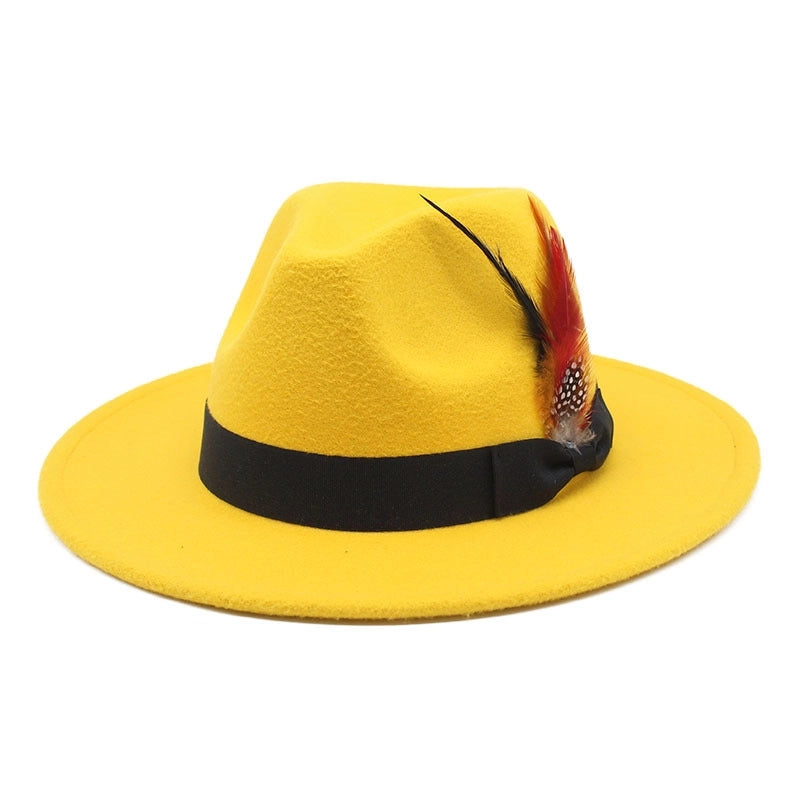 Bow Feather Top Hat Autumn And Winter Big Brim Hat Fashionable Men's And Women's Cashmere Felt Hat Style New Hats