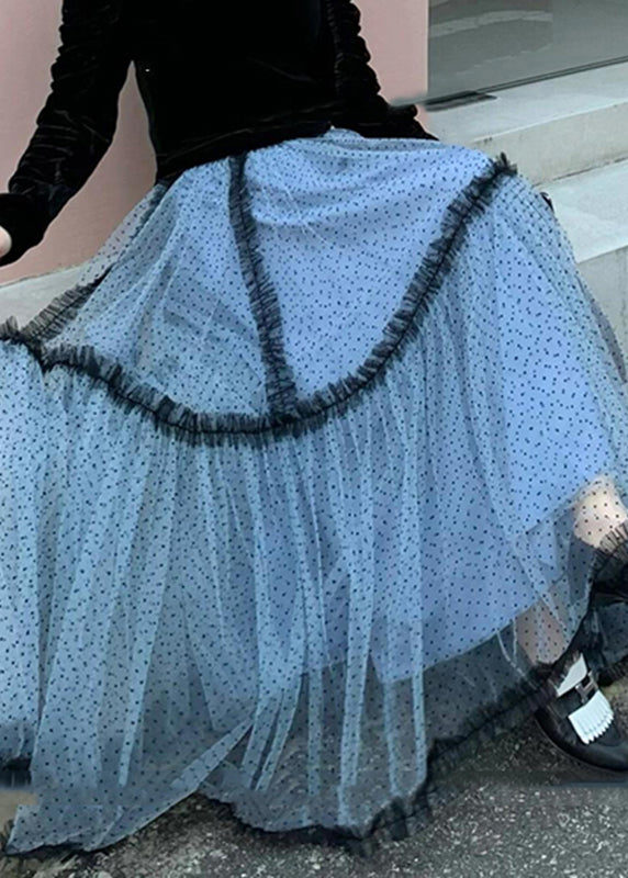 Boutique Blue Dot Patchwork Tulle Maxi Cake Skirt Summer