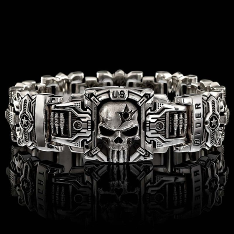 HOT SALE-Armed Forces Destiny Struggle Skull Interlock Silver Bracelet