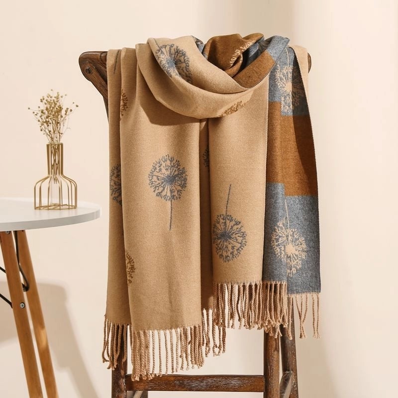 Ruibei Dandelion Cashmere Scarf Winter Thickened  Versatile Women's Warm Gift Double-sided Scarf