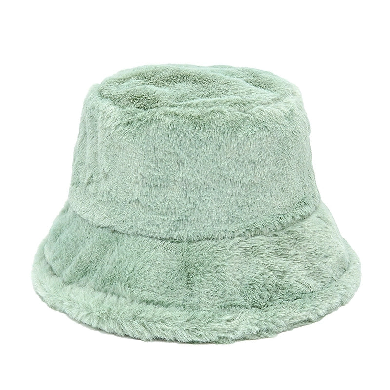 Autumn And Winter Hat Women's New Rabbit Velvet Fisherman Hat Solid Color Candy Color Warm Thick Plush Basin Hat Japanese Fashion