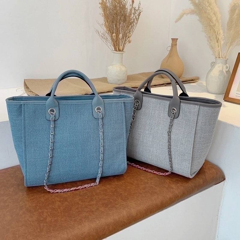 Women's Large Canvas Solid Color Streetwear Square Zipper Shoulder Bag Handbag Tote Bag