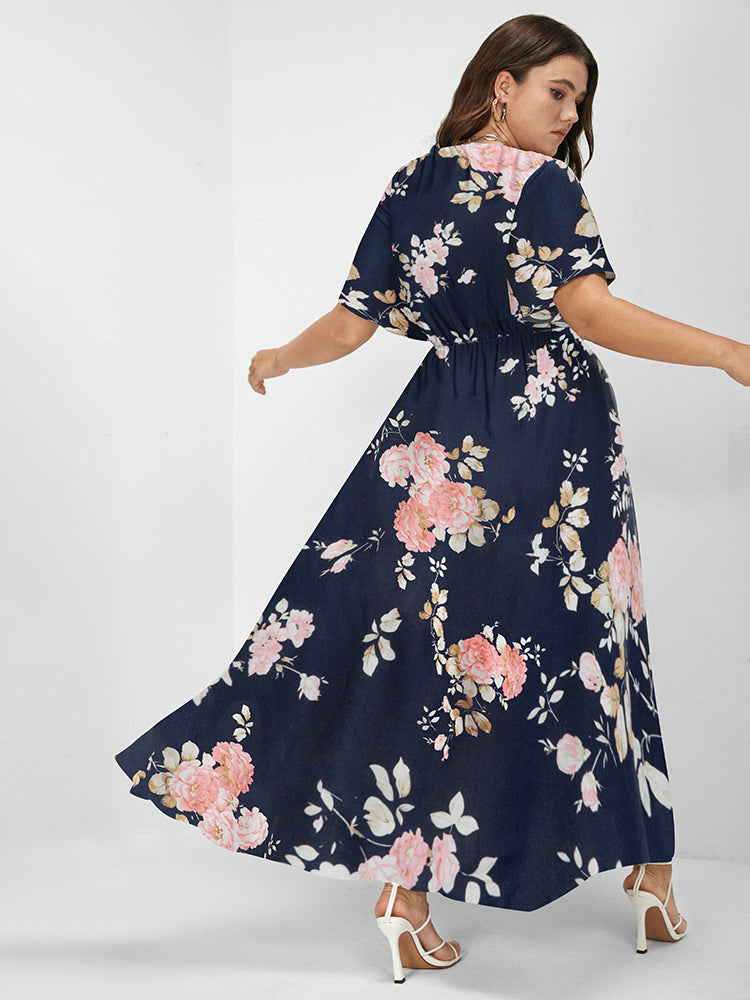 Bloom Dress - Flutter Sleeve Ditsy Floral Bag Split Maxi Dress