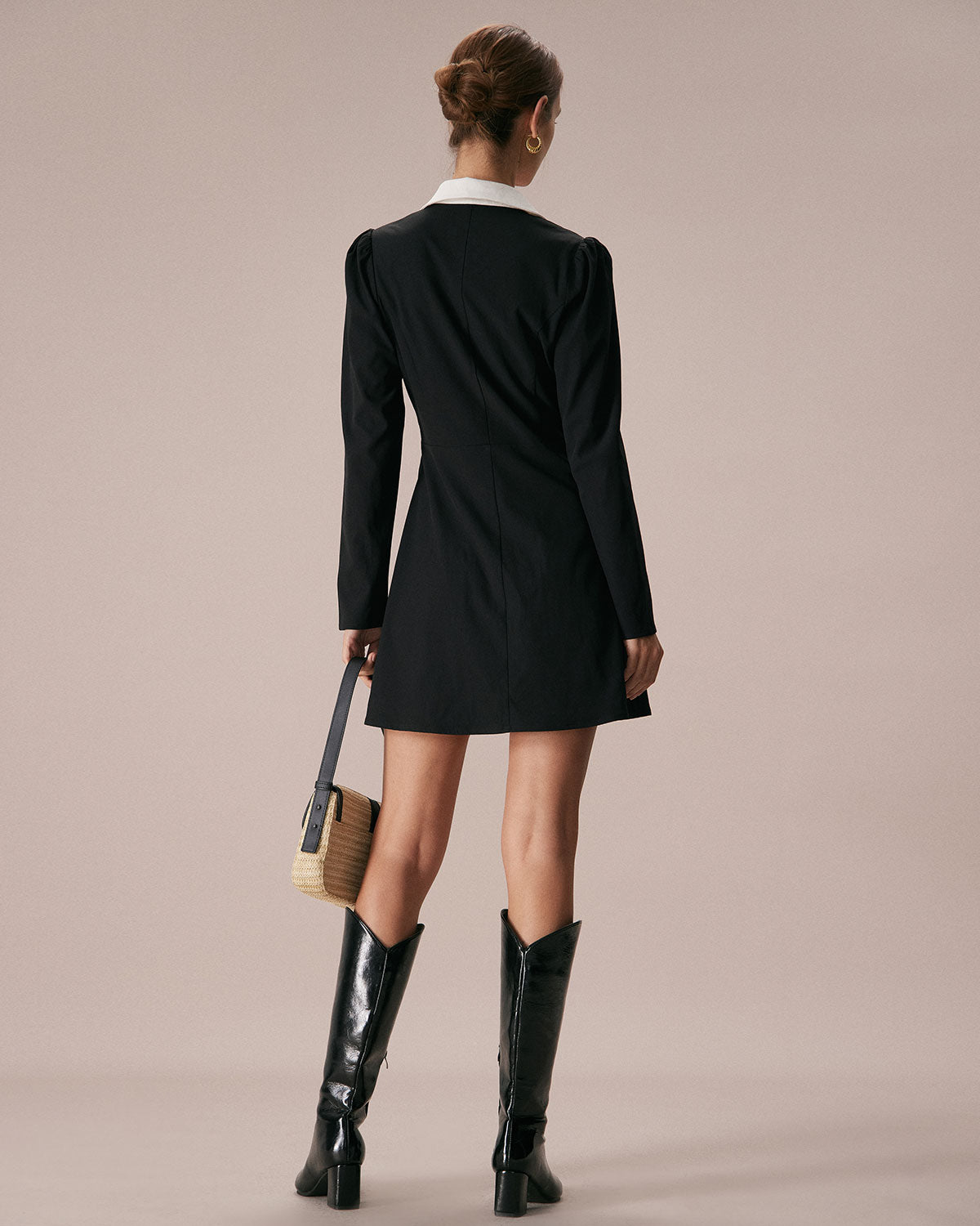 The Black Lapel Colorblock Ruched Mini Dress