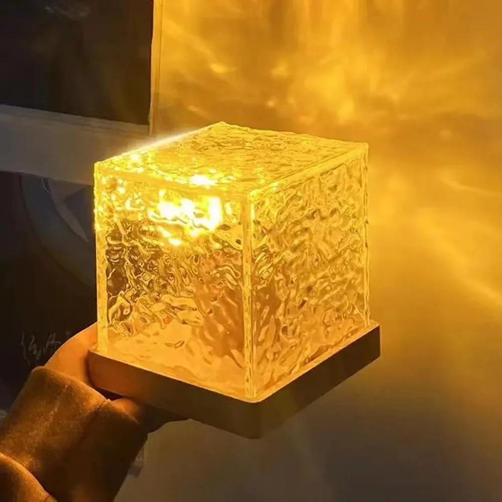 16 Colors Rotating Water Ripple Night Lamp Crystal Creative Bedside Table Light for Bedroom