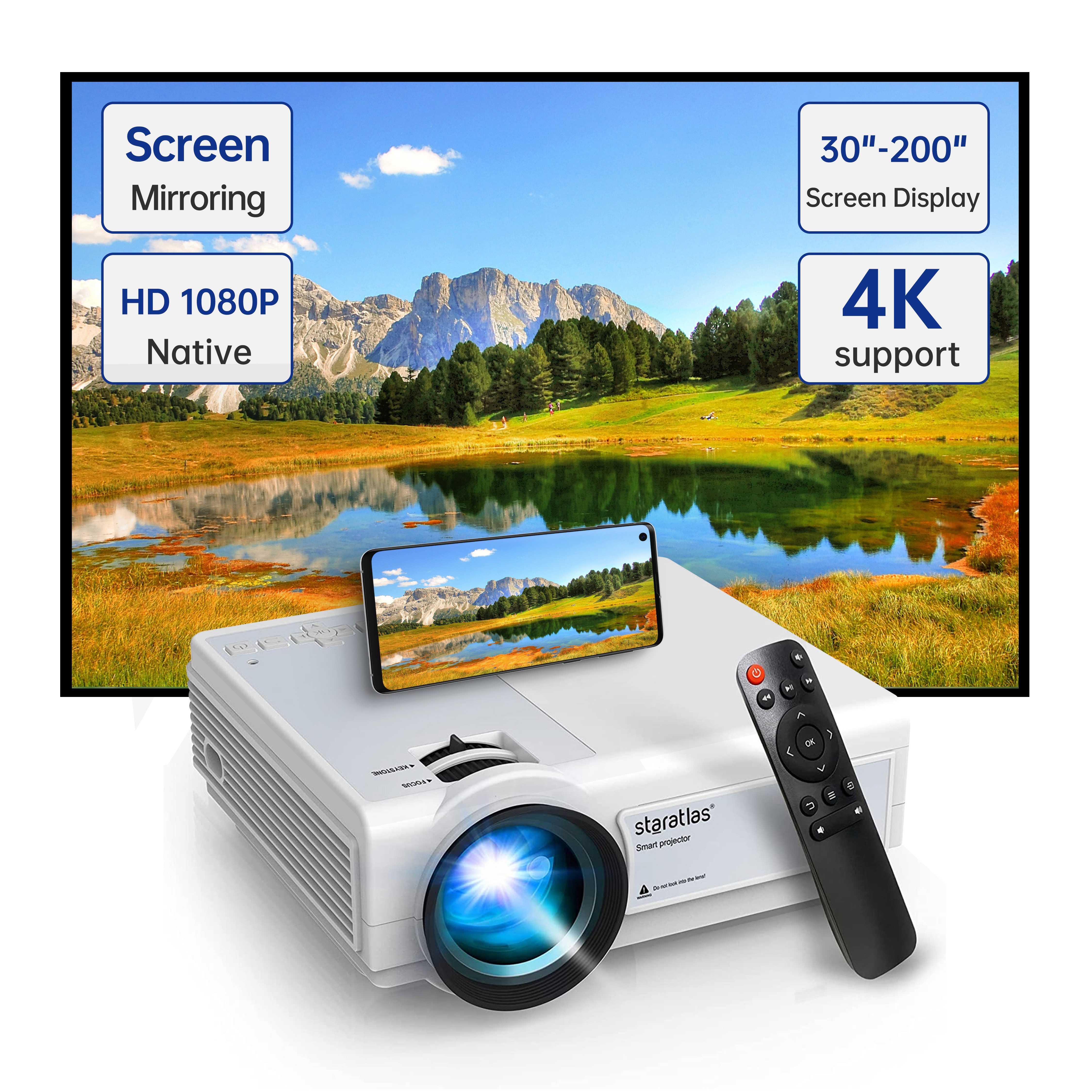 Projector With WiFi And Wireless 5G WiFi Native 1080P Home Theater Video Projector Portable Outdoor Projector Compatible With Full HD 1080P HDTV, USB, VGA, AV, IOS And Android Phone