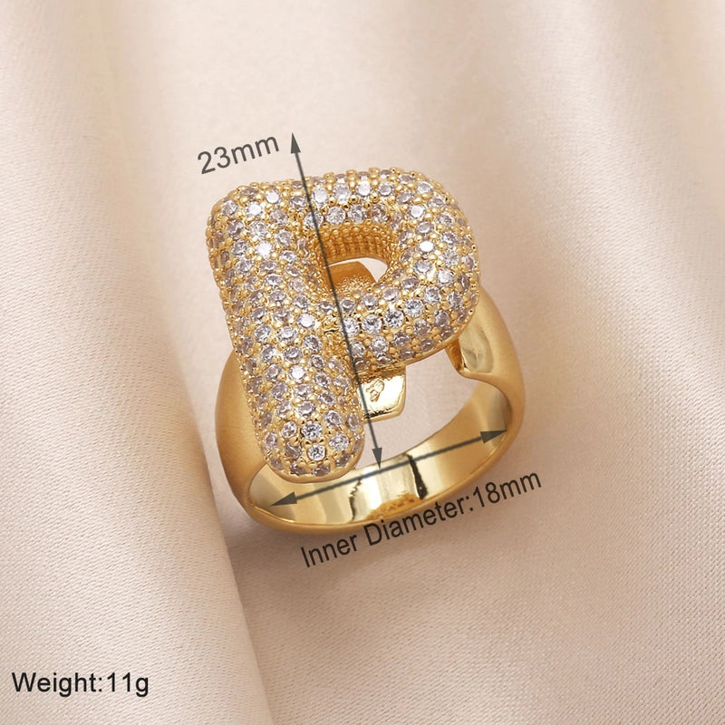 Copper 18K Gold Plated Modern Style Minimalist Plating Inlay Letter Zircon Open Rings
