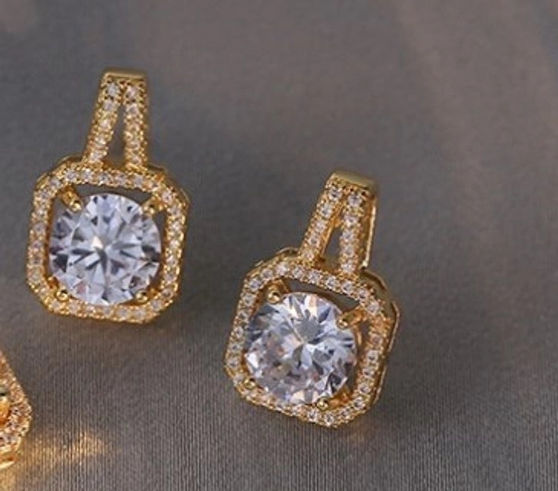 Elegant Square Titanium Steel Inlay Zircon Earrings Necklace