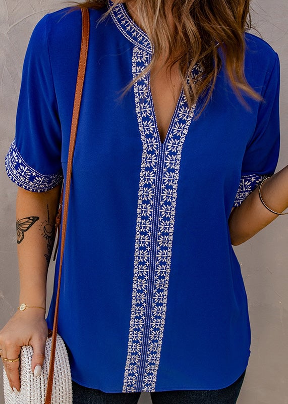 Royal Blue Embroidered Thin T Shirts Summer