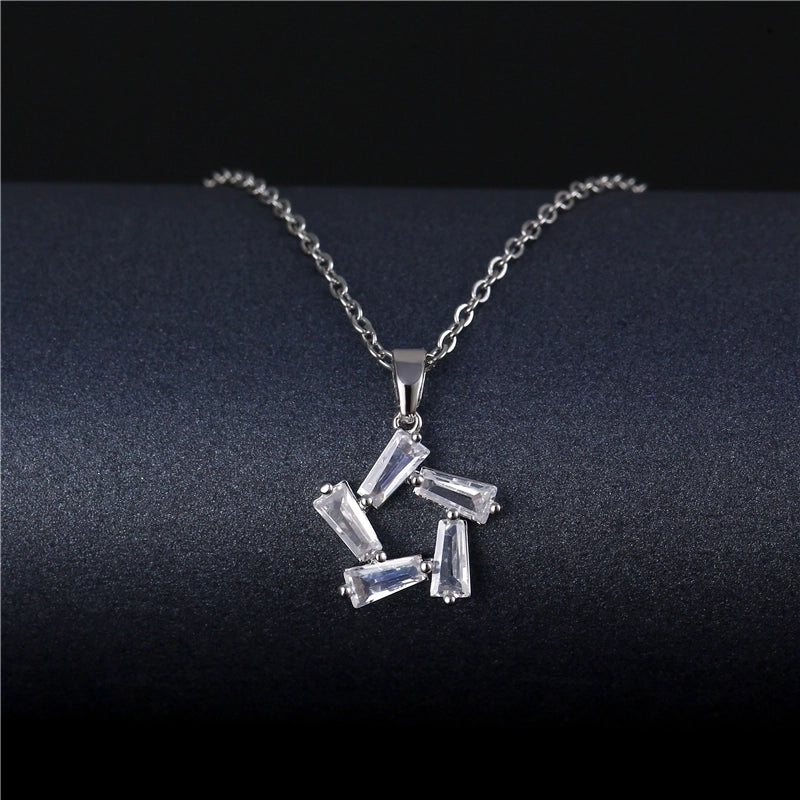 Peacock Leaves Water Droplets Stainless Steel Titanium Steel Platinum Plated Rhodium Plated Zircon Pendant Necklace