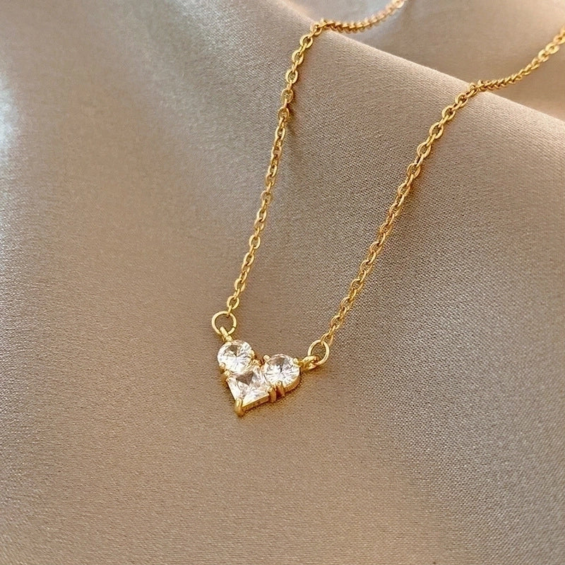 Elegant Minimalist Geometric Titanium Steel Plating Inlay Artificial Pearls Shell Zircon Necklace
