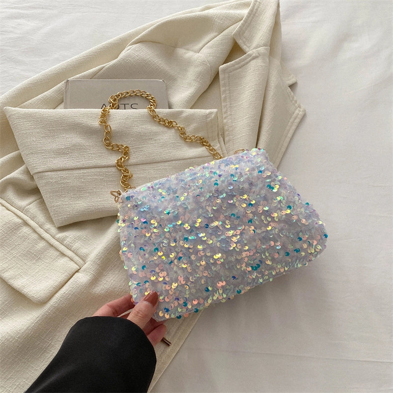Women's Sequin Multicolor Solid Color Streetwear Square Zipper Shoulder Bag