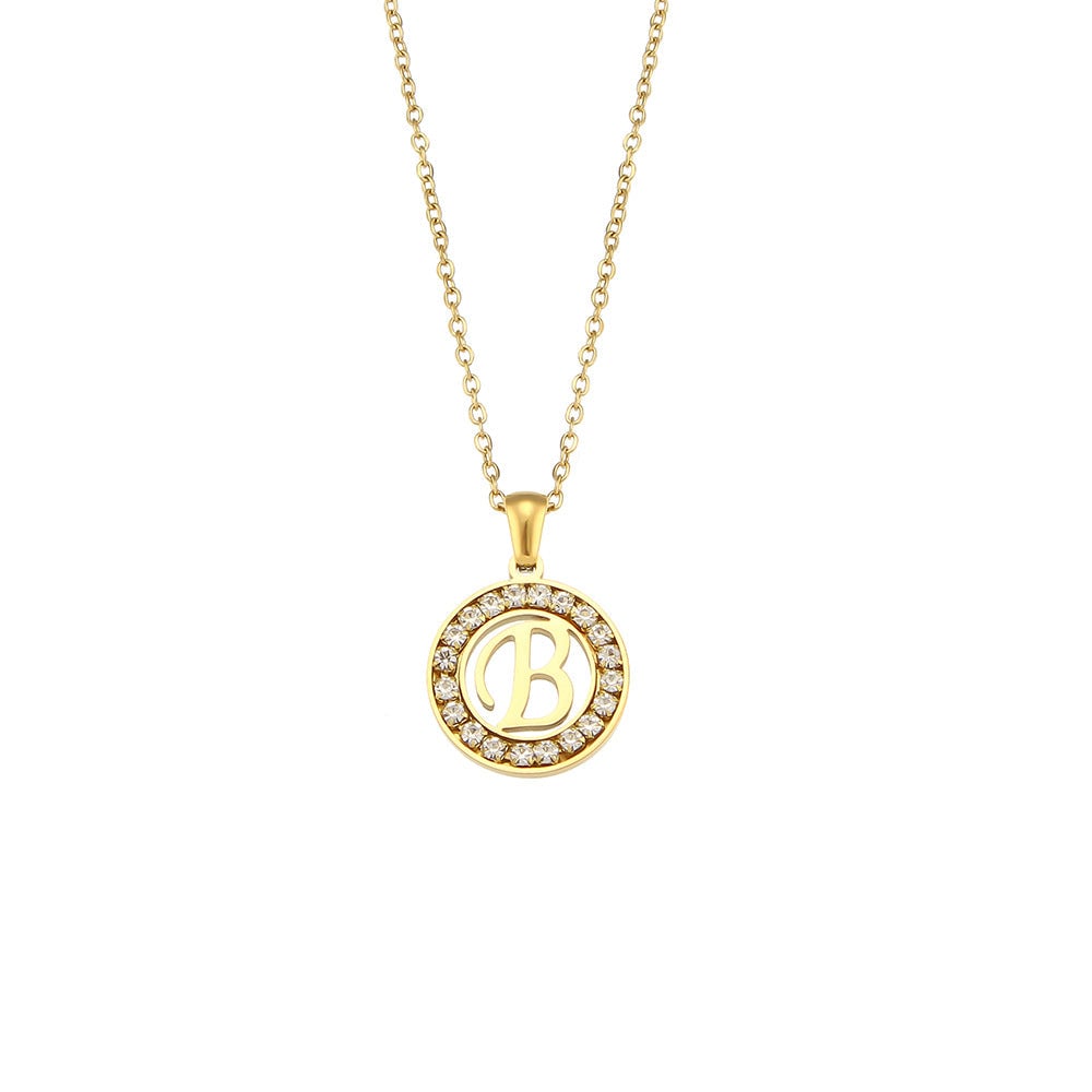 Fashion Round Number Text Letter Stainless Steel 18K Gold Plated Necklaces