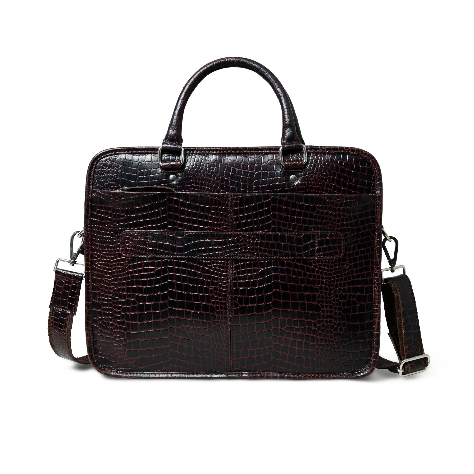 Croco Leather Computer Bag. Dark Brown