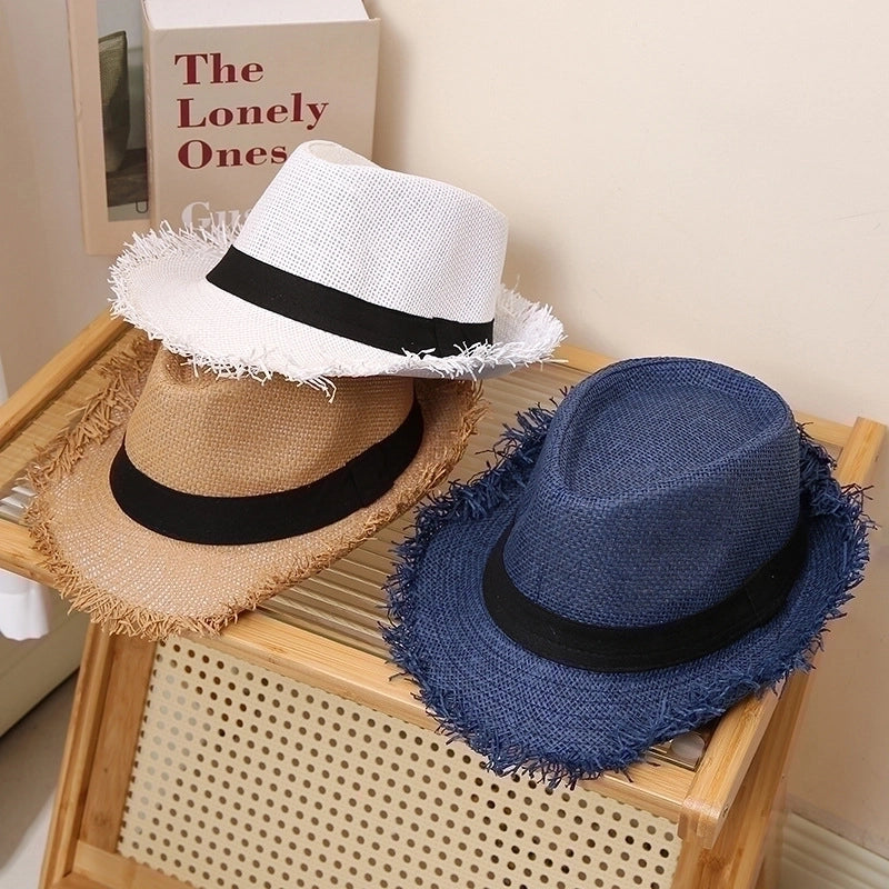 Men's Minimalist Solid Color Straps Crimping Straw Hat