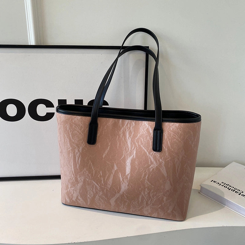 Women's Large Pu Leather Solid Color Streetwear Square Zipper Shoulder Bag Tote Bag