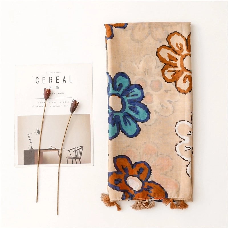 Women's Fashion Flower Polyester Cotton Linen Scarves