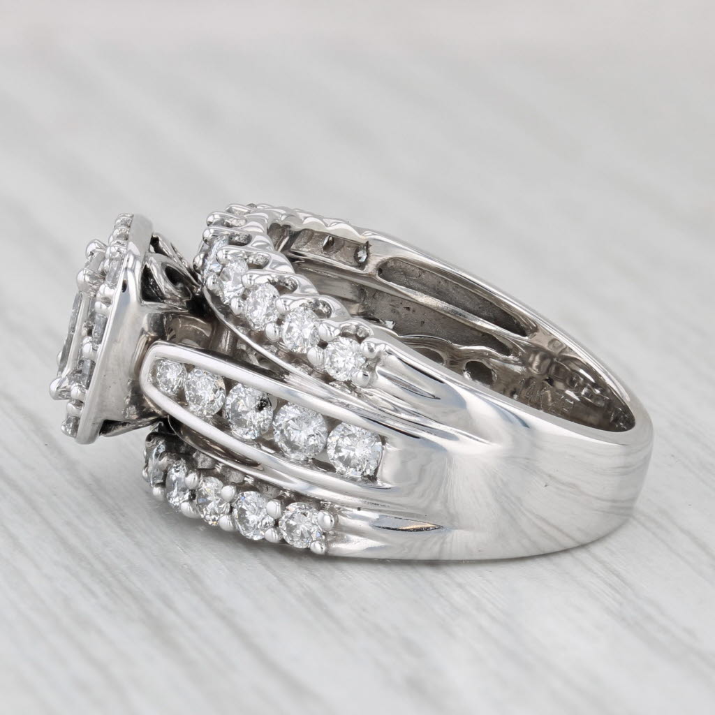 1.90ctw Diamond Cluster Halo Engagement Ring 14K White Gold Ring Sz 7 Bridal Set