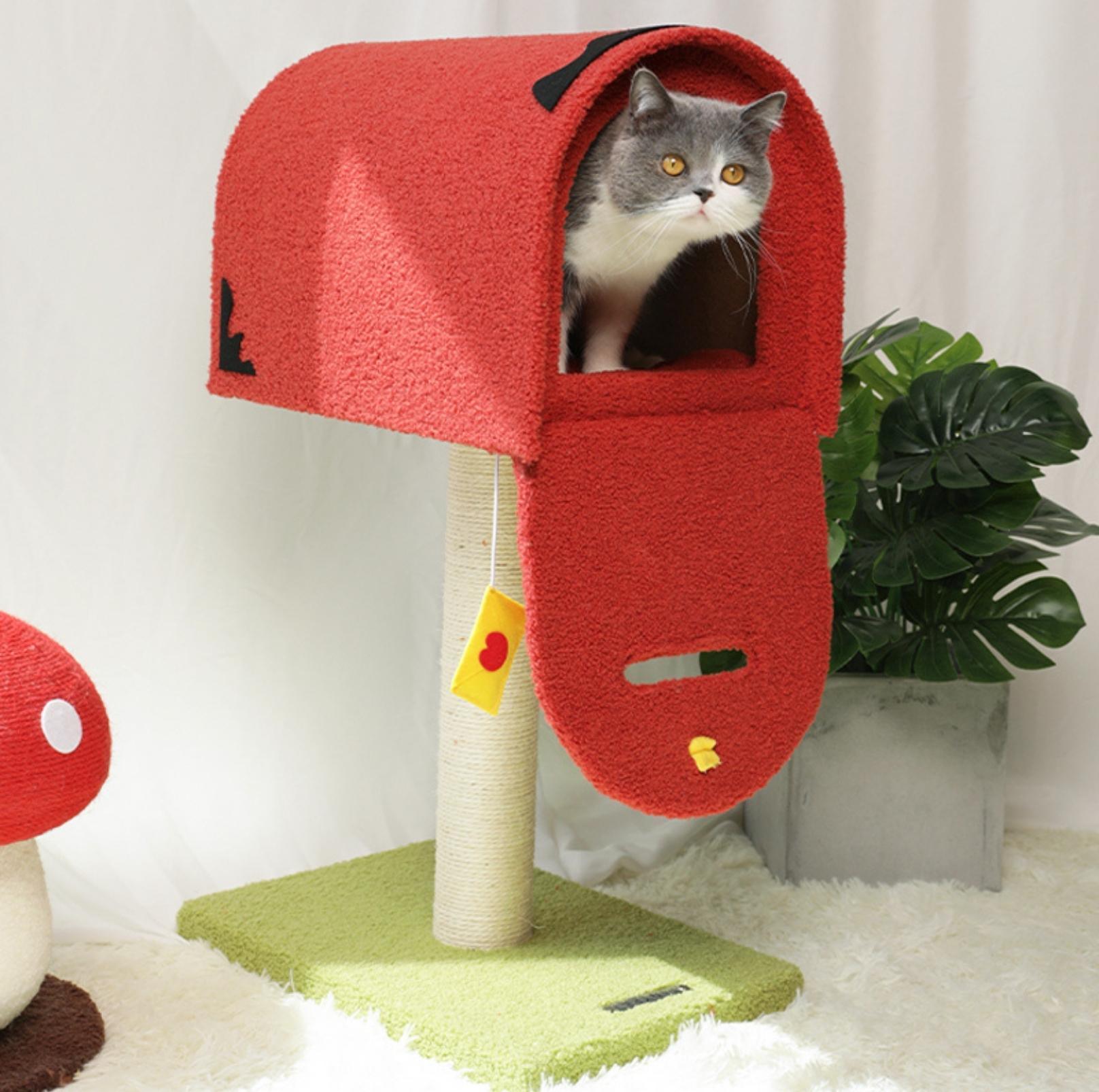 Cute Mailbox Sisal Cat Scratching Post Tree with Interactive Window