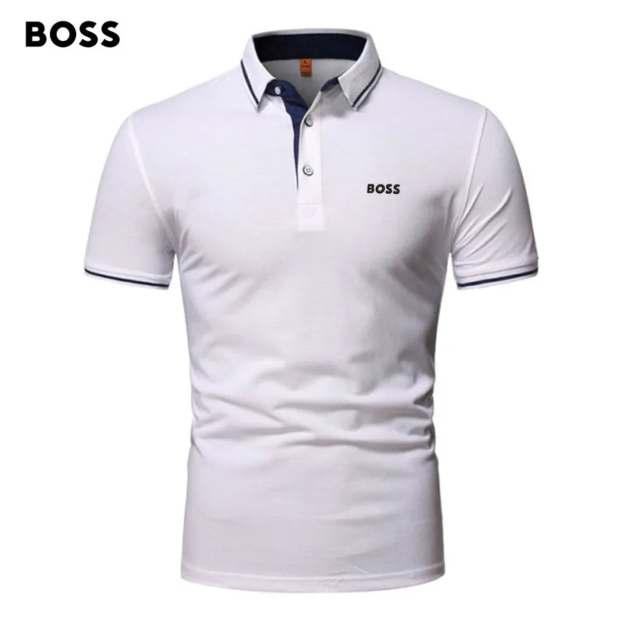 BOSS Men-s Patchwork Printed Short Sleeve POLO T-Shirt