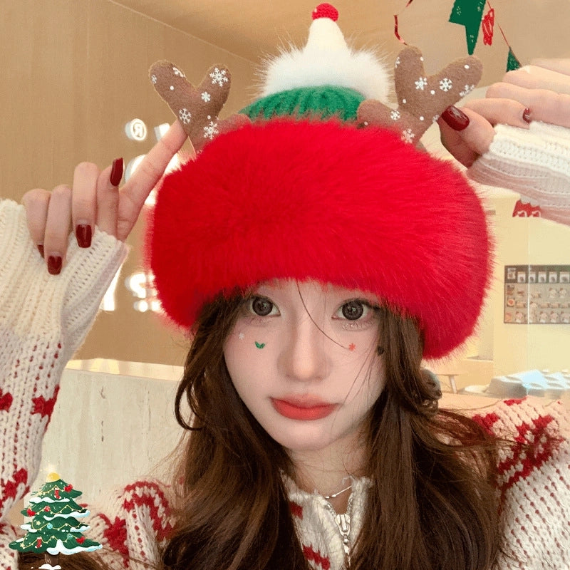 Women's Minimalist Elk Jingling Bell Snowflake Elk Wool Cap