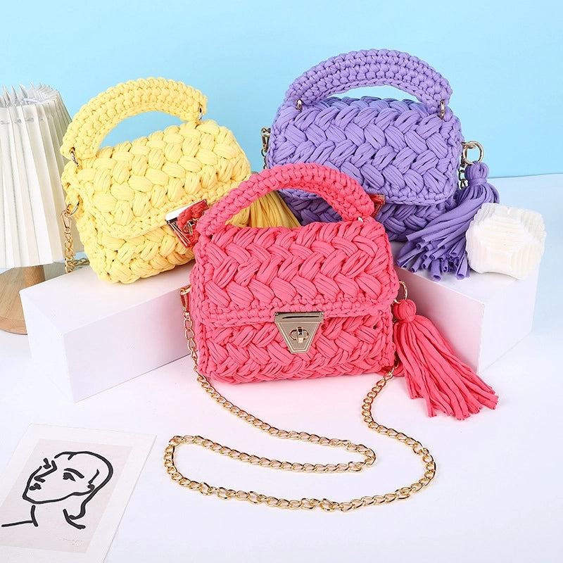 Women's Small Polyester Solid Color Streetwear Tassel Square Lock Clasp Shoulder Bag Handbag Crossbody Bag