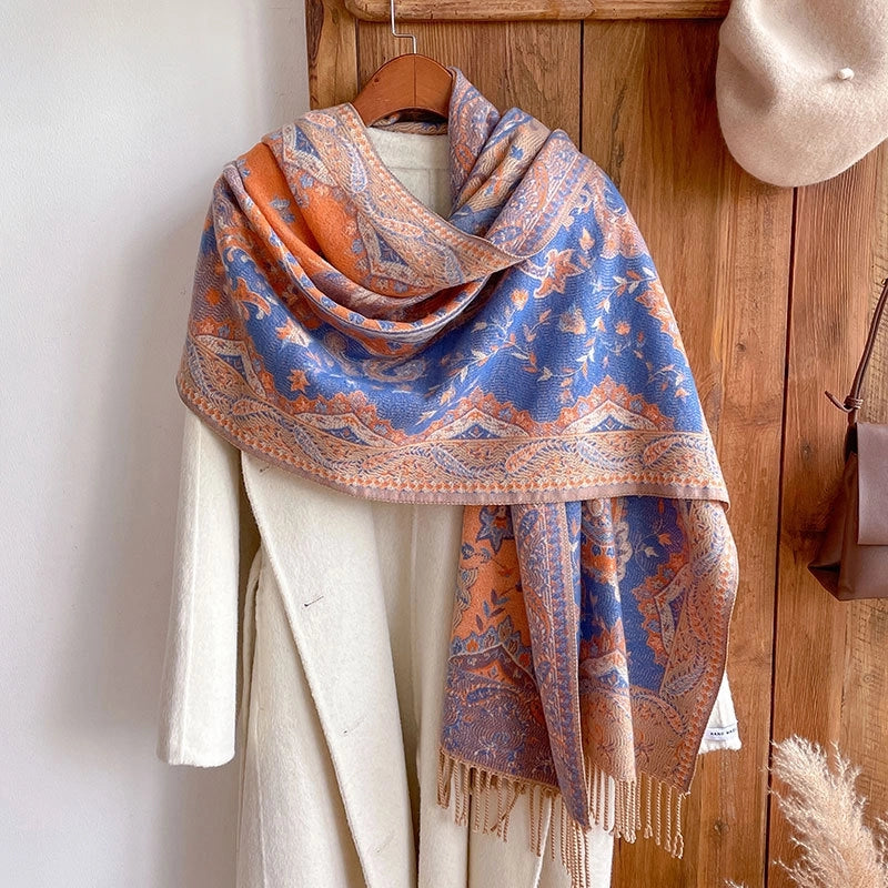 Unisex Ethnic Style Printing Imitation Cashmere Tassel Scarf