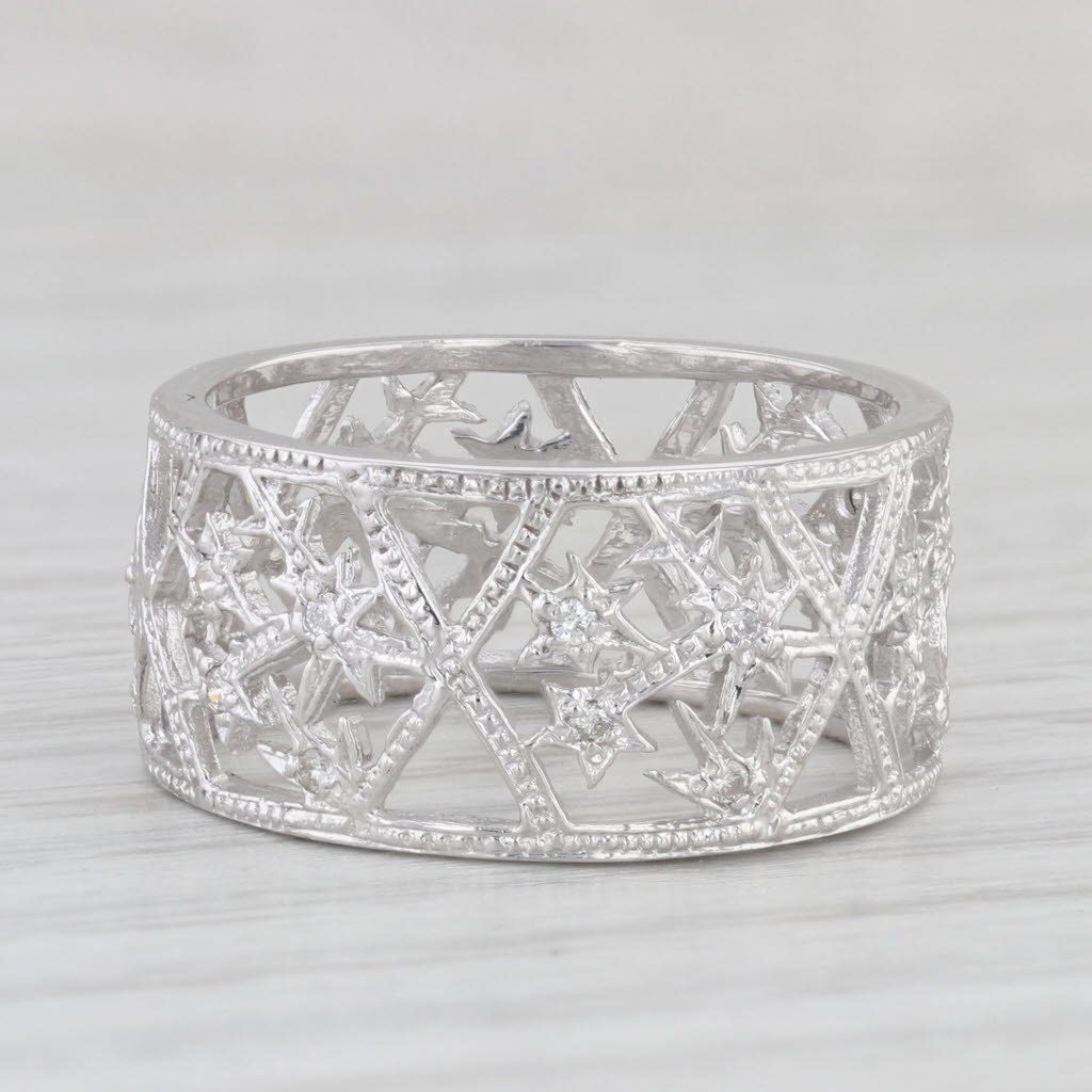 0.12ctw Diamond Stars Openwork Ring 14k White Gold Size 7.75 Band