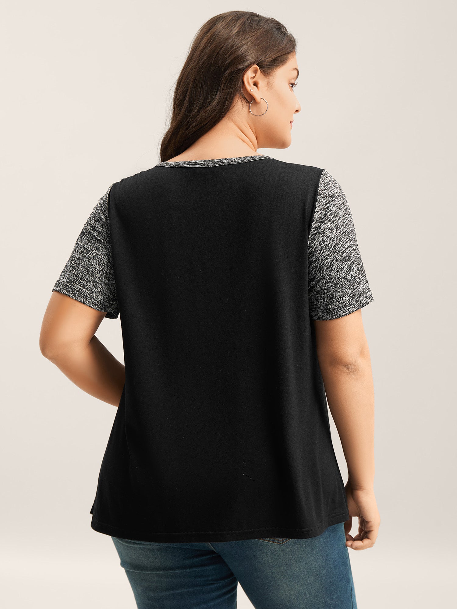 Color Contrast Button Detail T-Shirt