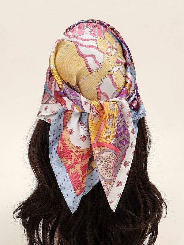 Women's Elegant Basic Flower Satin Printing Silk Scarf