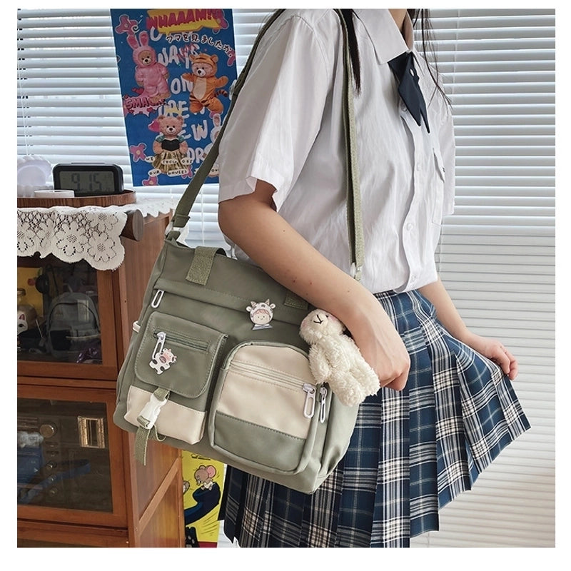 Women's Canvas Geometric Solid Color Cute Preppy Style Zipper Shoulder Bag Canvas Bag Crossbody Bag