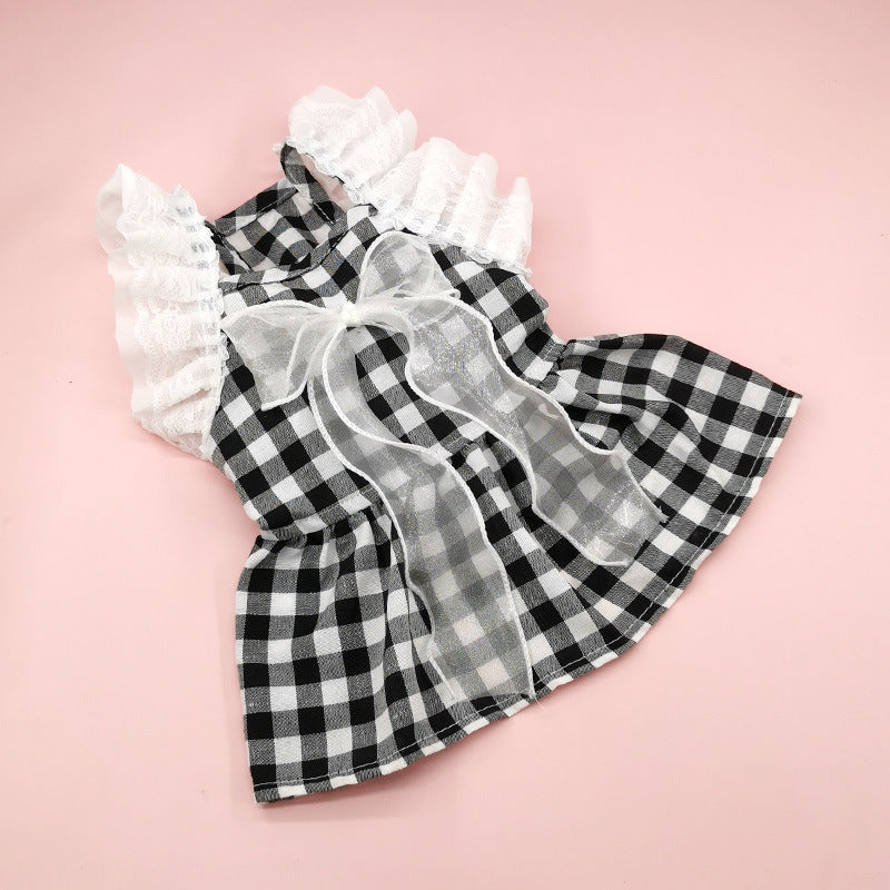 Plaid Lace Bow Dog Cat Dress