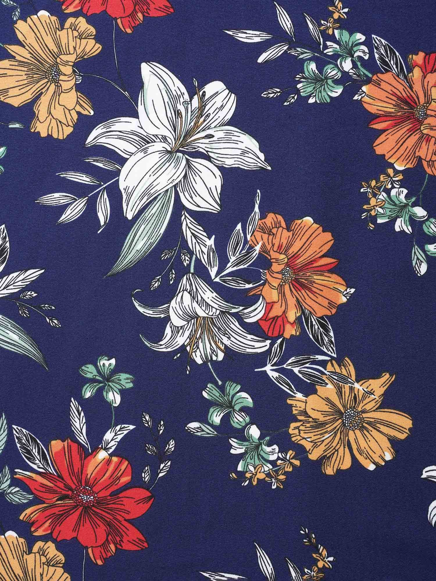 Floral Print Drawstring Pleated Midi Skirt