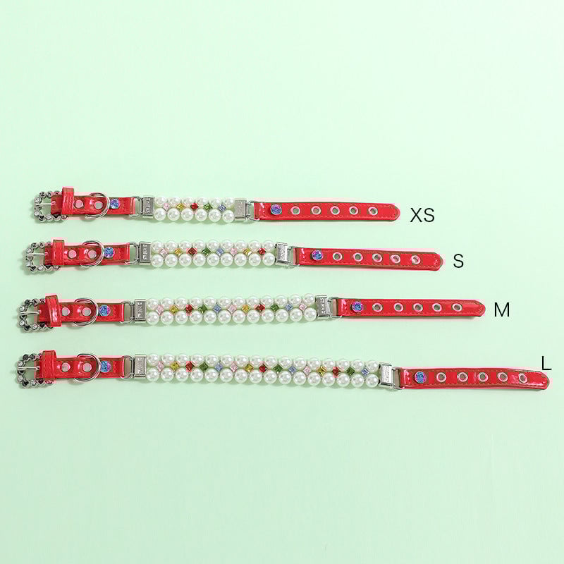 Multi-color Rhinestone Pearl Dog Cat Collar