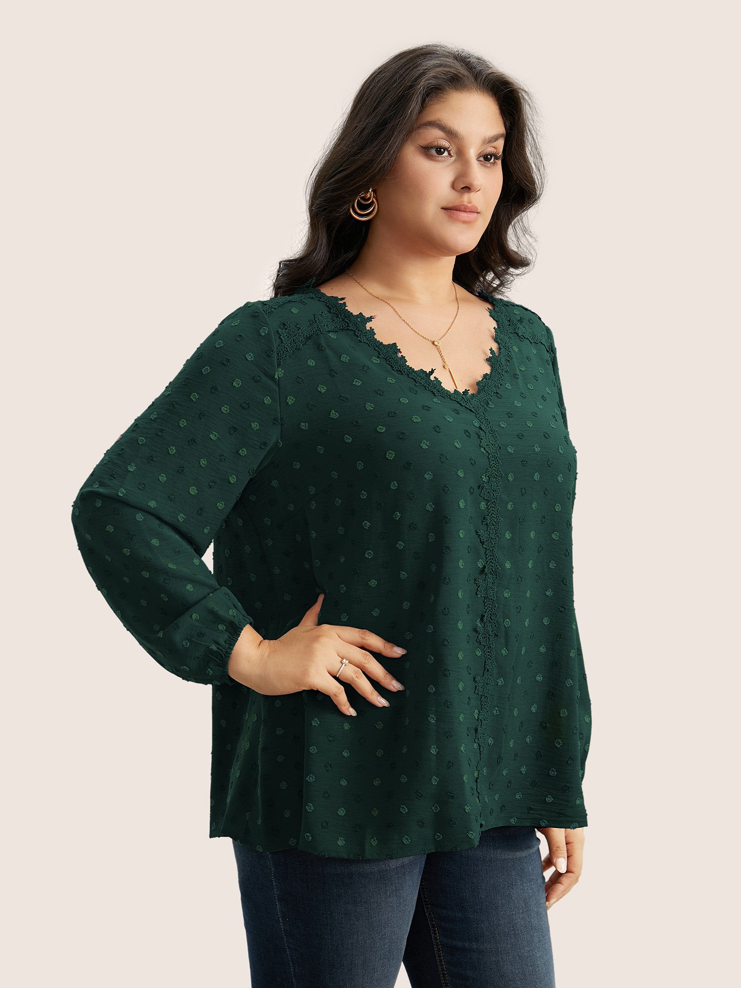 Plisse Eyelet Lace Elastic Cuffs Blouse
