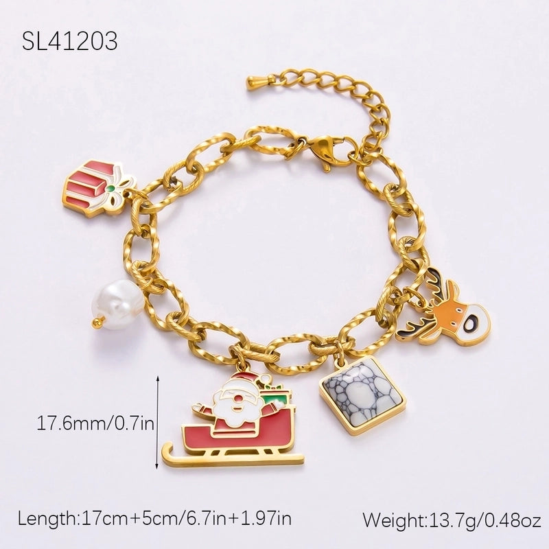 Christmas Classic Style Commute Christmas Tree Sled Elk 304 Stainless Steel Acrylic Artificial Pearls 18K Gold Plated Epoxy Plating Bracelets Earrings Necklace