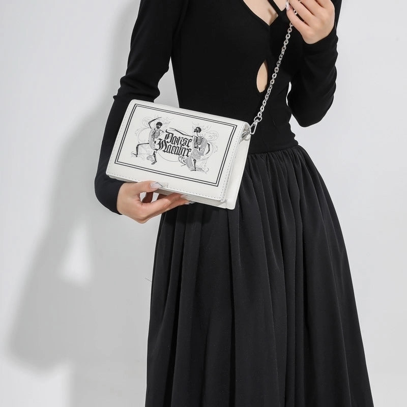 Women's Pu Leather Portrait Animal Letter Vintage Style Punk Maximalism Sewing Thread Square Hidden Buckle Flip Cover Crossbody Bag