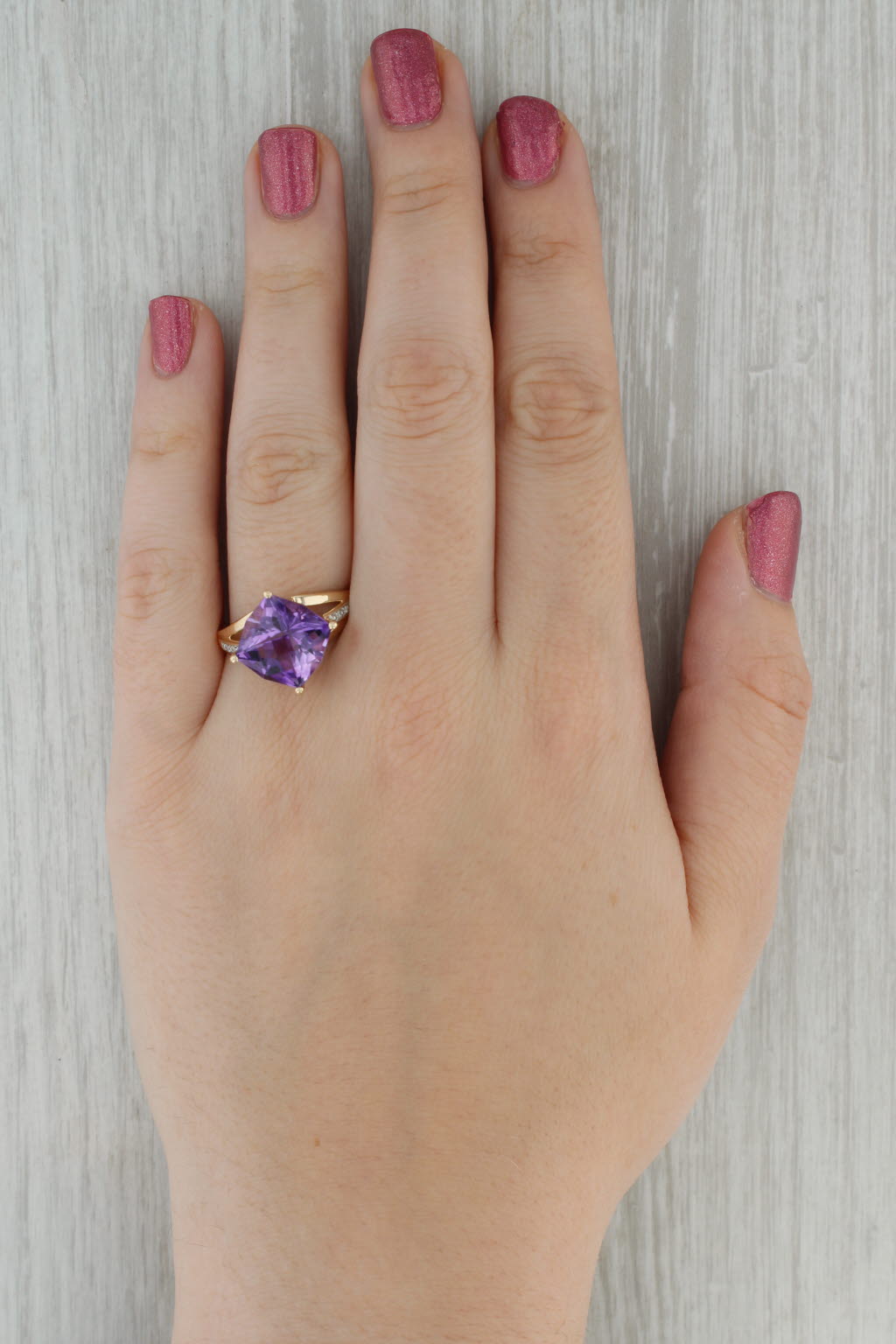 6.94ctw Amethyst Diamond Ring 14k Yellow Gold Size 10.25
