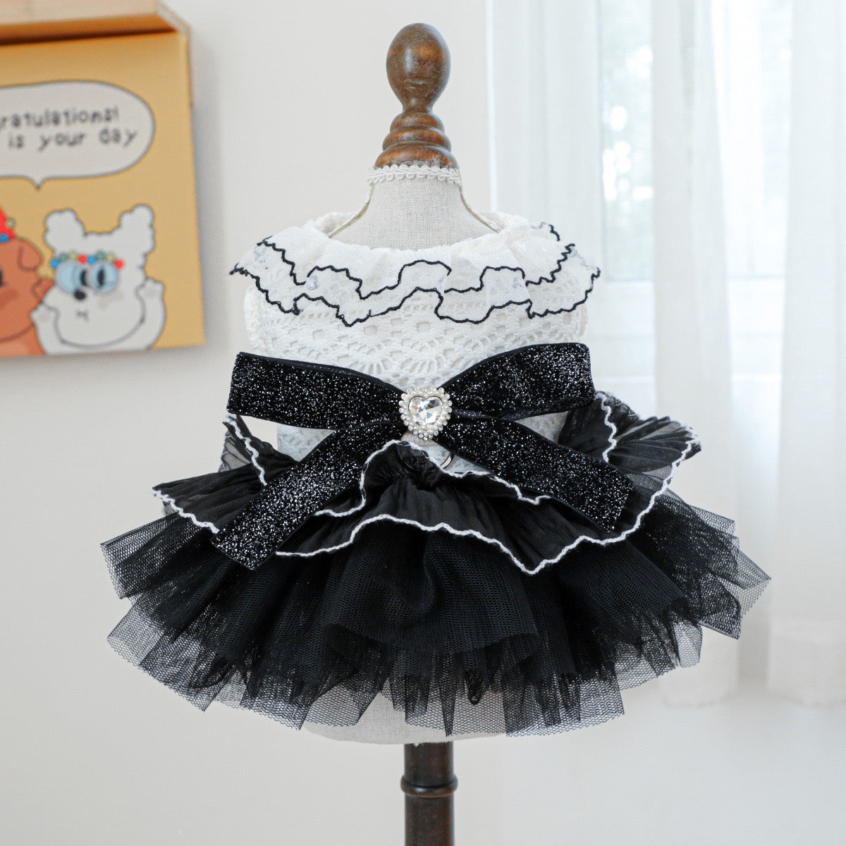 Black White Lace Dog Cat Princess Dress